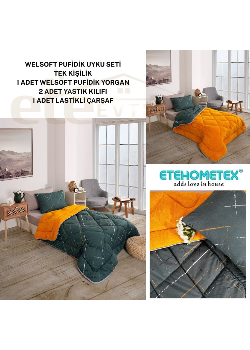 ETE HOMETEX TEK KİŞİLİK WELSOFT UYKU SETİ YANSIMA HARDAL 8696474232025